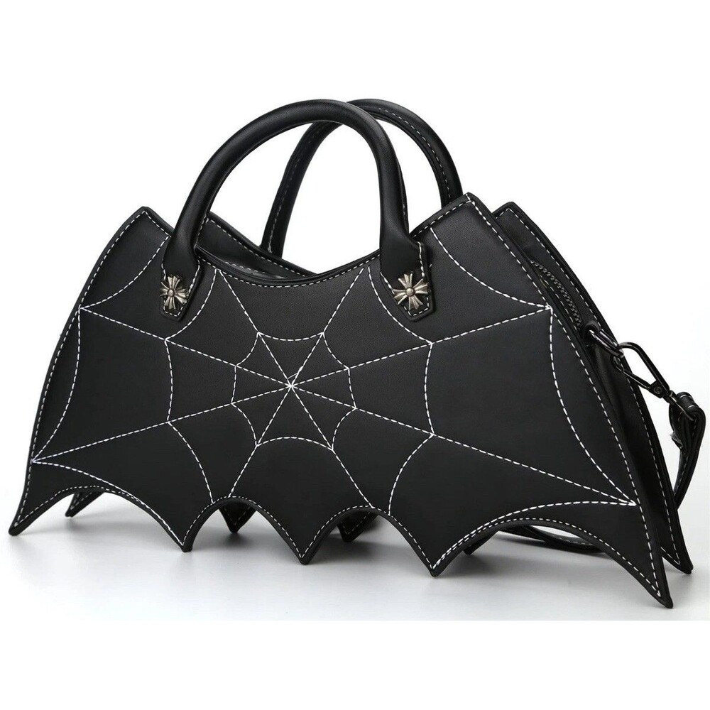 Bat Wing Spider Web Halloween Crossbody Purse Shoulder Bag Faux Leather Handbag